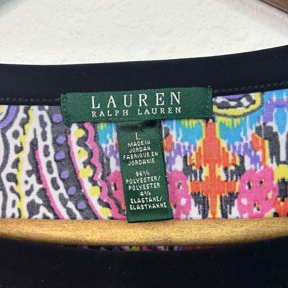 Lauren Ralph Lauren Multicolor Colorful Paisley Boat Neck Swing Top Size L - Picture 6 of 13